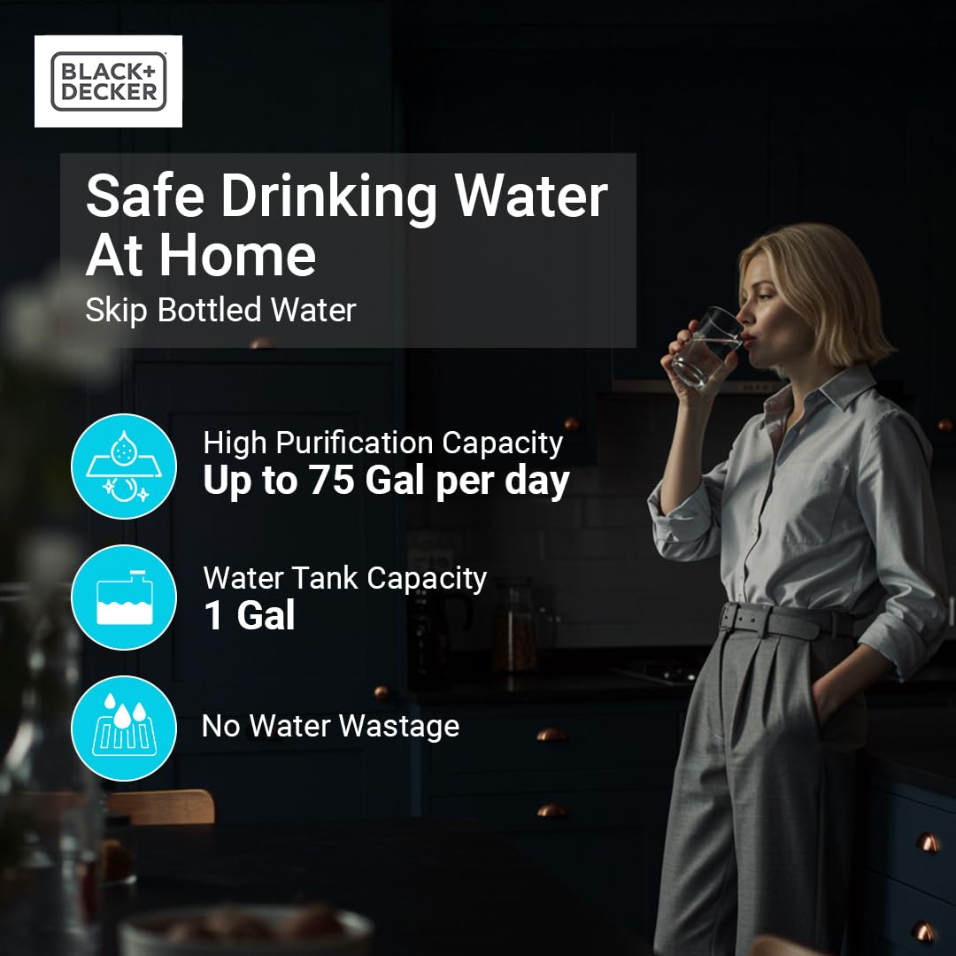 BLACK+DECKER Countertop Reverse Osmosis (RO)+UV Water Filter System, Hot & Ambient Water — 5 Temperature Settings, 5-Stage Filtration, IAPMO & NSF/ANSI 58 Certified, No Installation Required, Portable