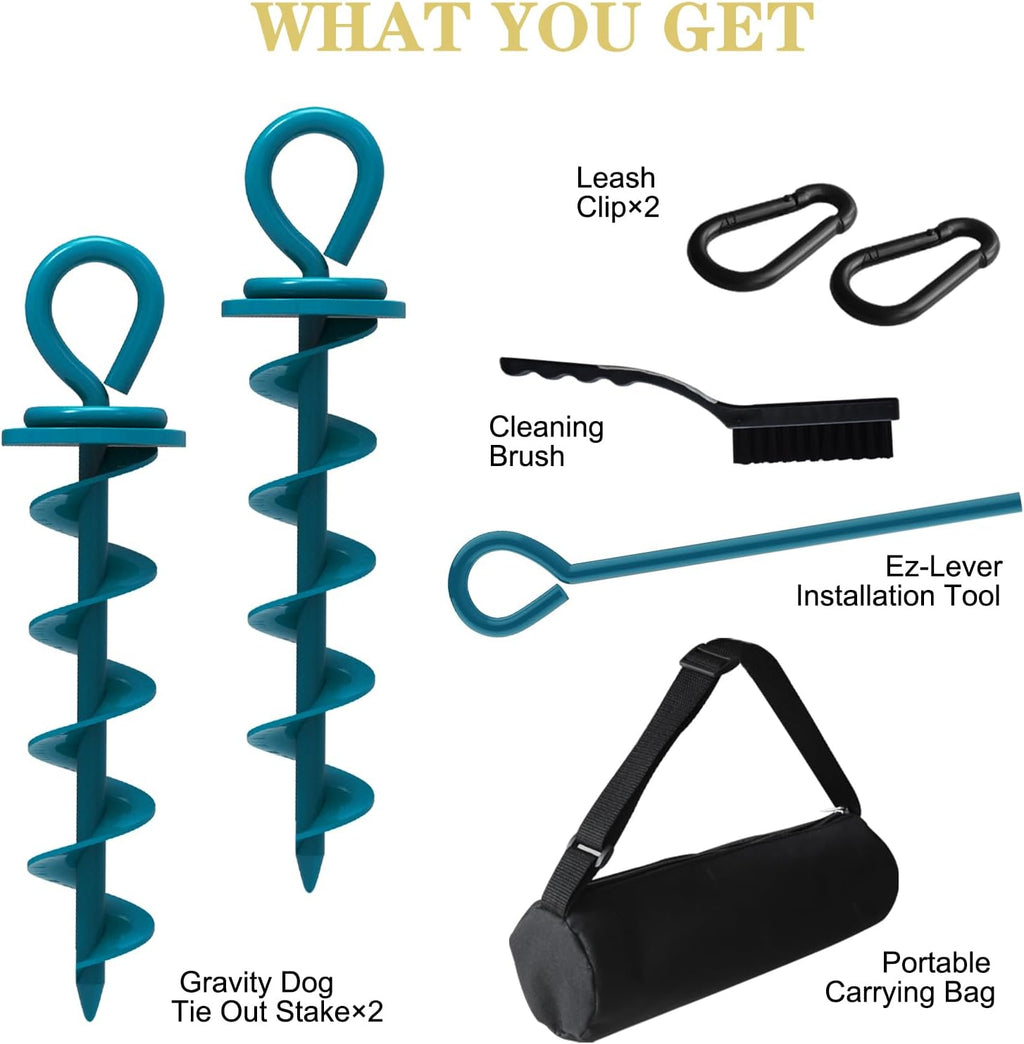 Eurmax USA 2-Pack Heavy Duty Dog Tie Out Stake, No-Tangle In Ground Anchor Runner for Large Dogs up to 210 Lbs - Perfect for Yard, Beach and Camping (Medium,Navy Blue)