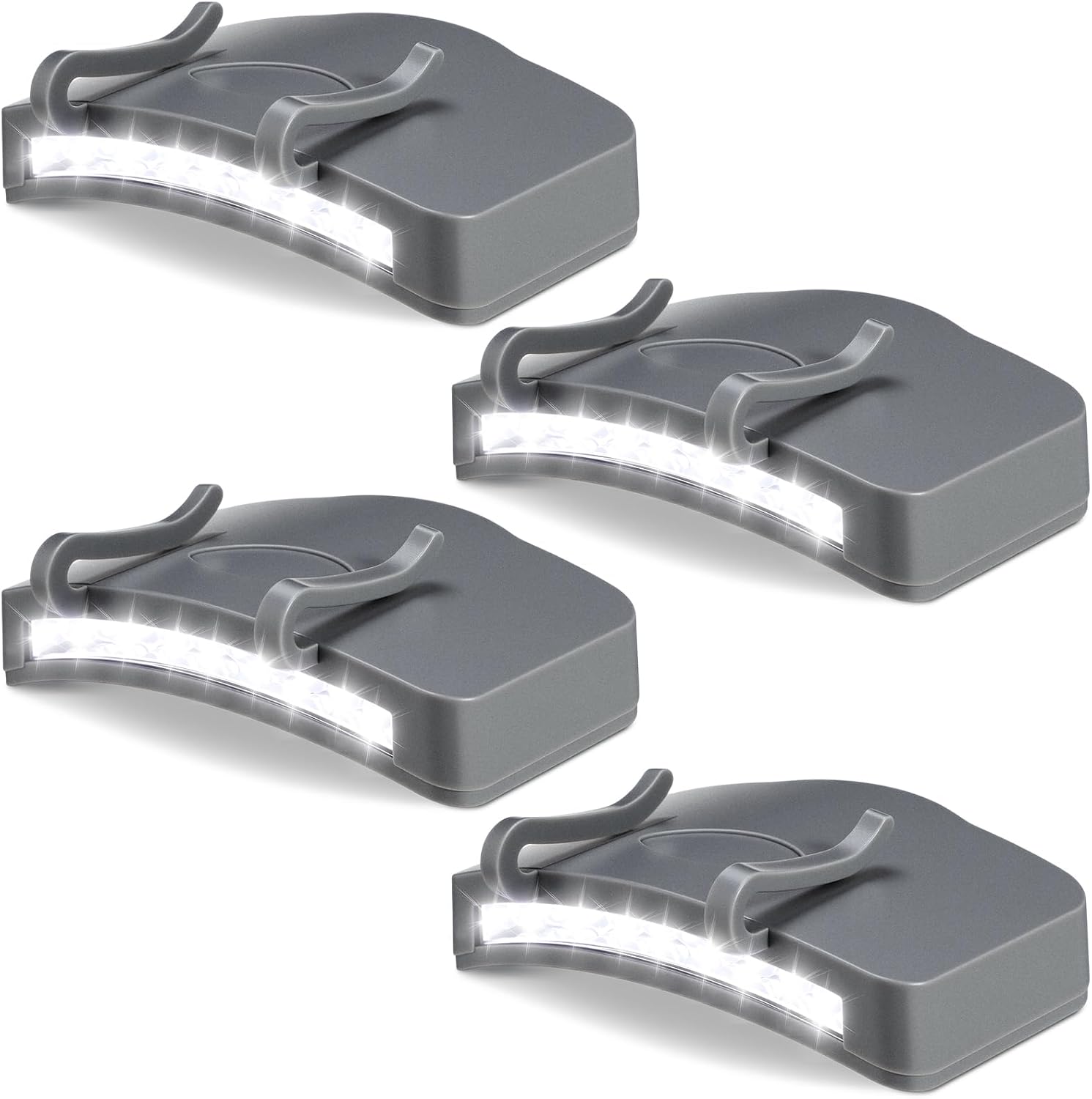 Mudder 4 Pcs Grey Hat Light Clip on Battery Powered 11 LED Cap Flashlight