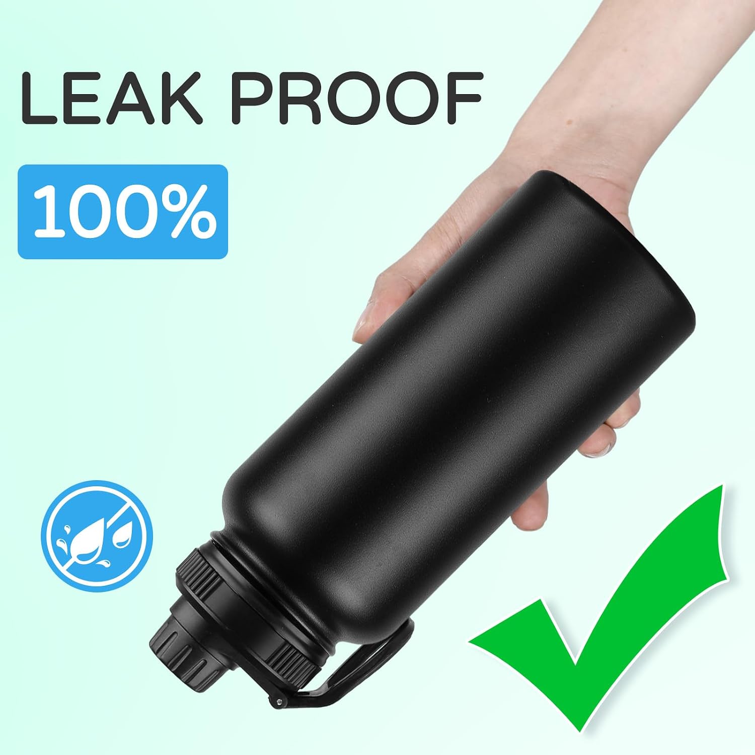 DOMICARE 32 oz Insulated Water Bottle Bulk, Vacuum Insulated Stainless Steel Sports Water Bottle with Straw Lid & Spout Lid, Leakproof, Reusable - Travel, Camping, Bike, Black (4 Pack)