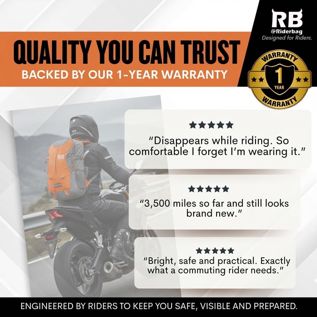 riderbag Reflective Motorcycle Backpack, Hi Viz Commuter Riding Bag
