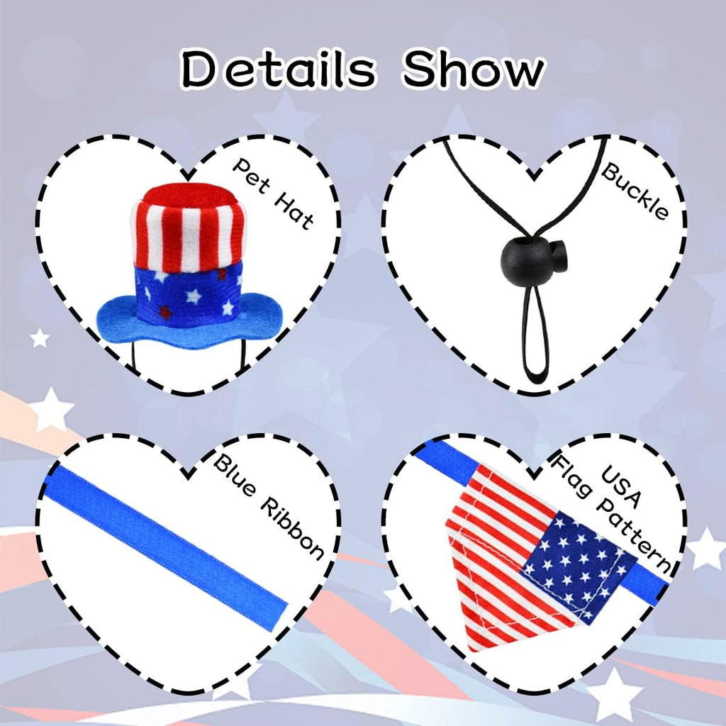 4 Pcs Pet Independence Day Costume 4th of July Guinea Pig Hat and Bandana Uncle Sam Rabbit Hat American Flag Small Animals Hat Bandana Triangle Bib Scarf with Stars and Stripes Pattern (S)