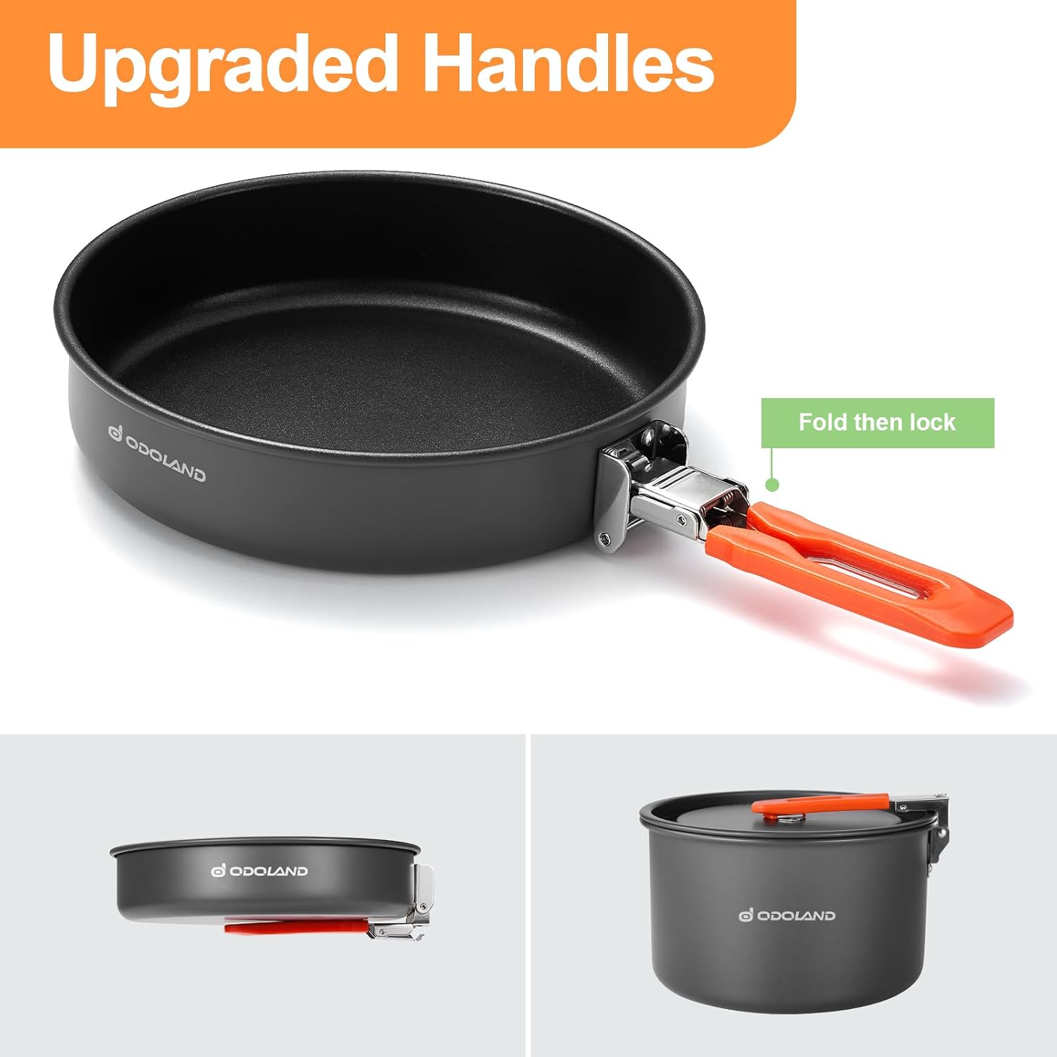 Odoland 15pcs Camping Cookware Mess Kit, Lightweight Pot Fry Pan Set