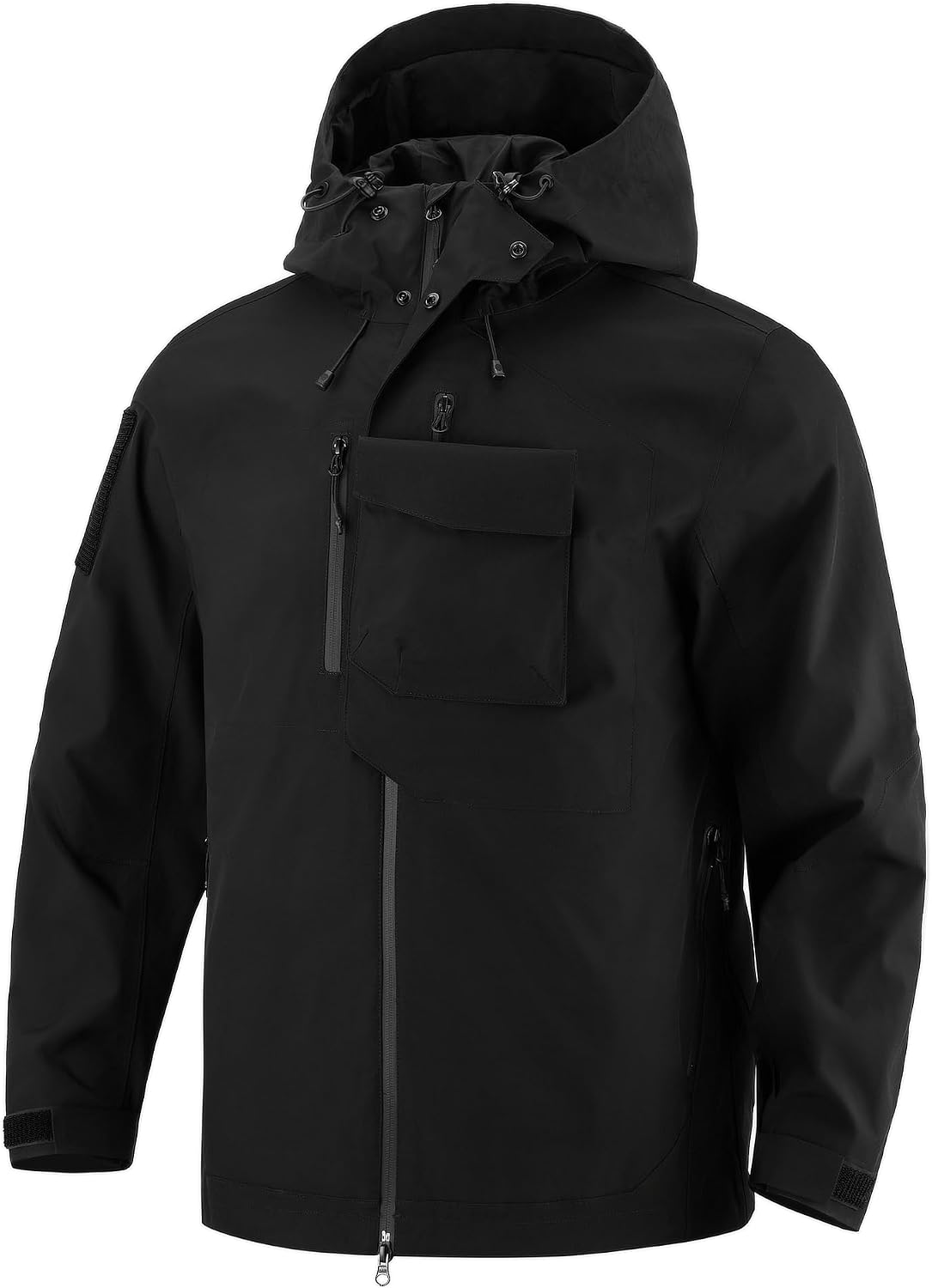 Men's Waterproof Tactical Jacket Lightweight Hooded Raincoat Stain Resistant Breathable Outdoor Shell