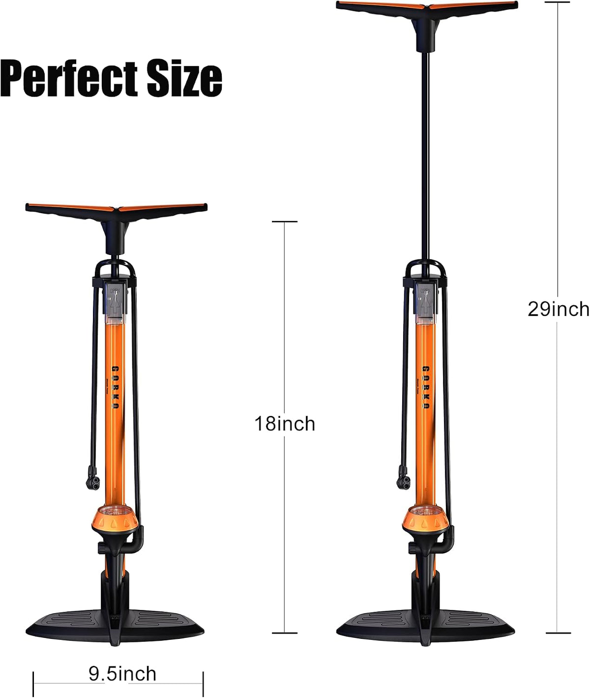GOBKO Bike Pump with Gauge,Bicycle Floor Pump for Presta and Schrader Valves Bike Tire Pumps Inflator High Pressure 160PSI & 11BAR Portable Air Pump for Road Bike Car MTB Sports Balls