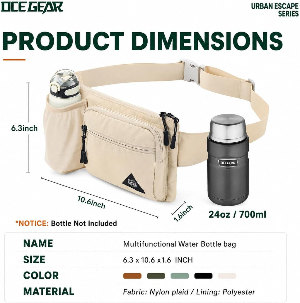Fanny Pack with Water Bottle Holder for Men Women Waist Bag Running Waist Pack Waterproof for Outdoor Travel Cycling Climbing Walking Fit All Phones (Bottle Not Included) (Beige)