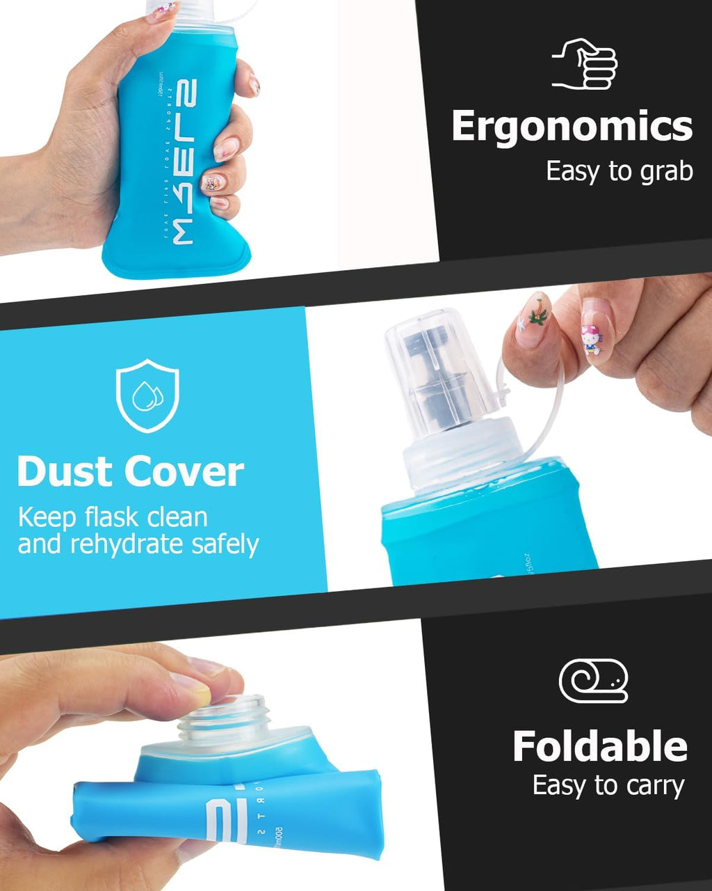 WRELS TPU Soft Flask Lightweight Portable Reusable Water Bottle,BPA Free Collapsible Flask for Hydration Pack in Running Hiking Cycling and Marathon
