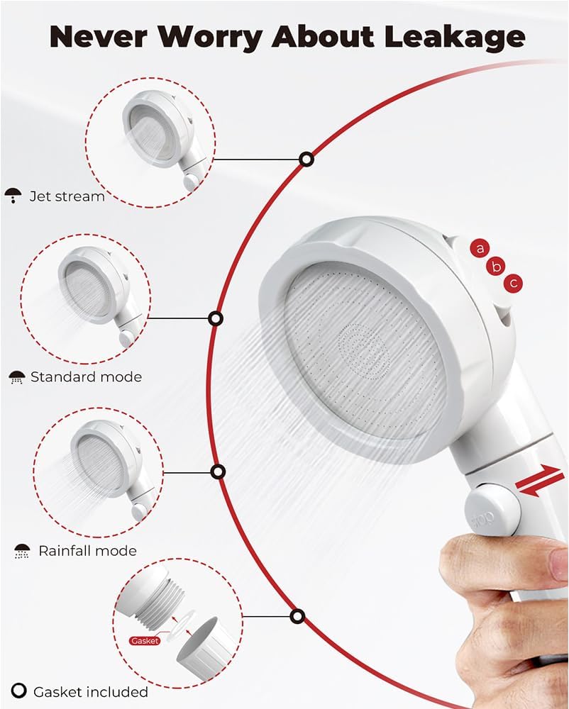 CAMPLUX Hand Held Showerhead with 11.48 FT Hose, 3-Setting Portable Spray Shower Head, High Pressure Shower Head with ON/Off Switch