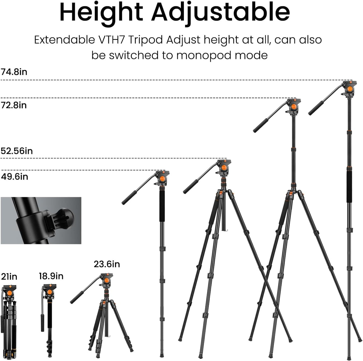 Victiv 72" Video Camera Tripod, Heavy Duty Fluid Head Tripod with Carry Bag