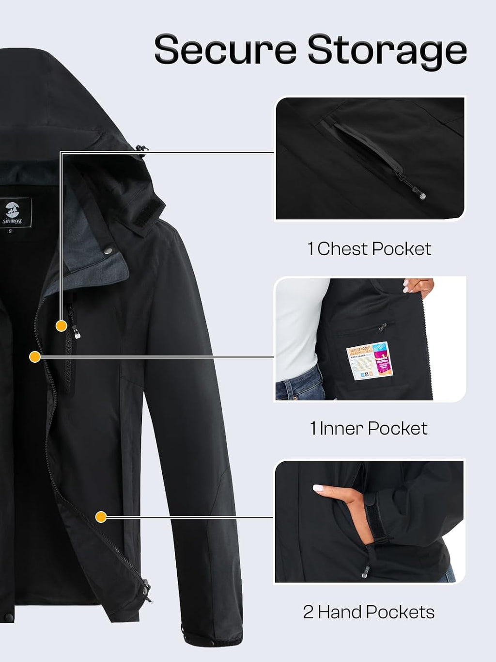 Womens Waterproof Rain jacket Lightweight Raincoat with Removable Hood