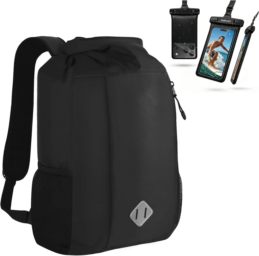 Drybag backpack waterproof, IPX68 100% Waterproof Dry Bag Backpack with Roll-Top Sealed Design, Keeps Gear Dry for Canoe, Kayaking, Water Sports Vacation, Rafting Travel & Surfing (WL011Black)