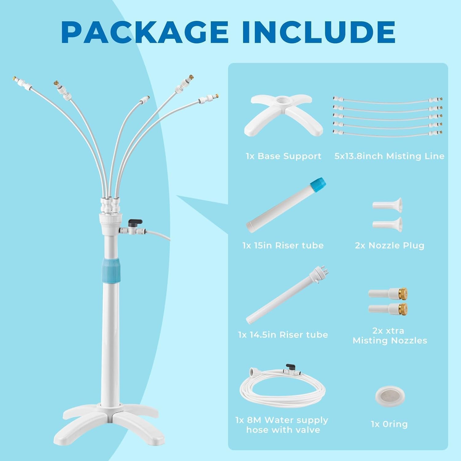 Tesmotor Stand Misters for Outside Patio, Standing Misters with Adjustable 46in Height, 5 Brass Nozzles and 26FT Line, Standing Misting Cooling System for BBQ, Patio, Pool, and Outdoor Water Fun