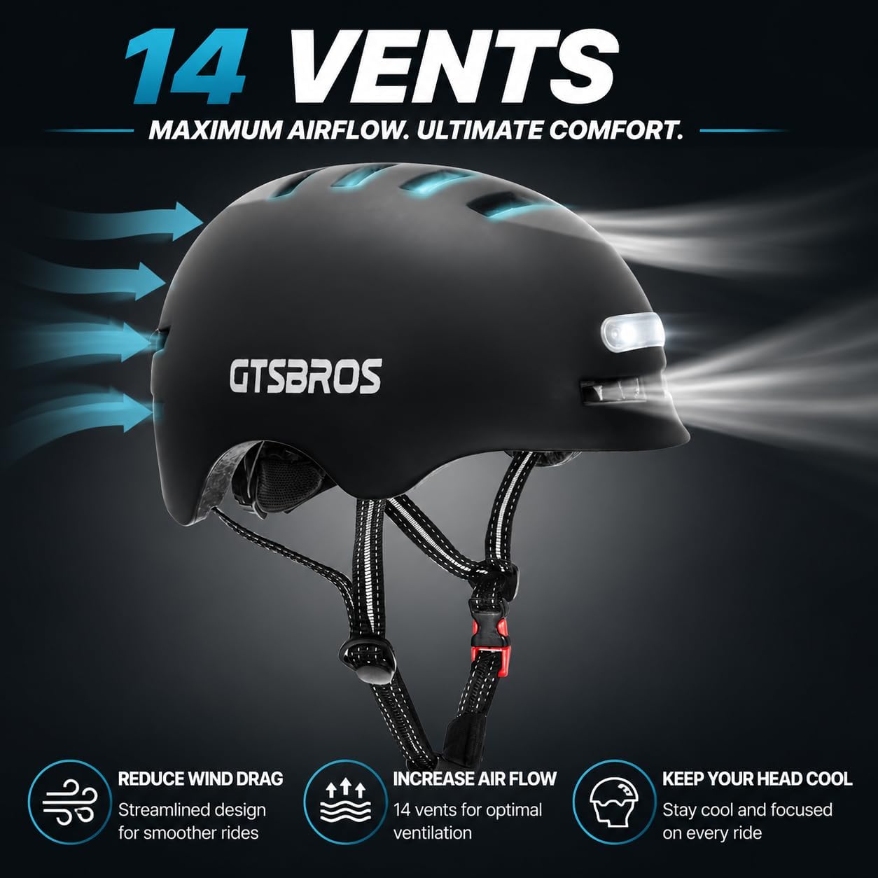 Adult Bike Helmet with LED Lights, Lightweight Adjustable Bicycle Helmet for Men Women, Safety Certified Cycling Helmet for Urban Commuting, Road Cycling, Skateboard and Scooter Riding