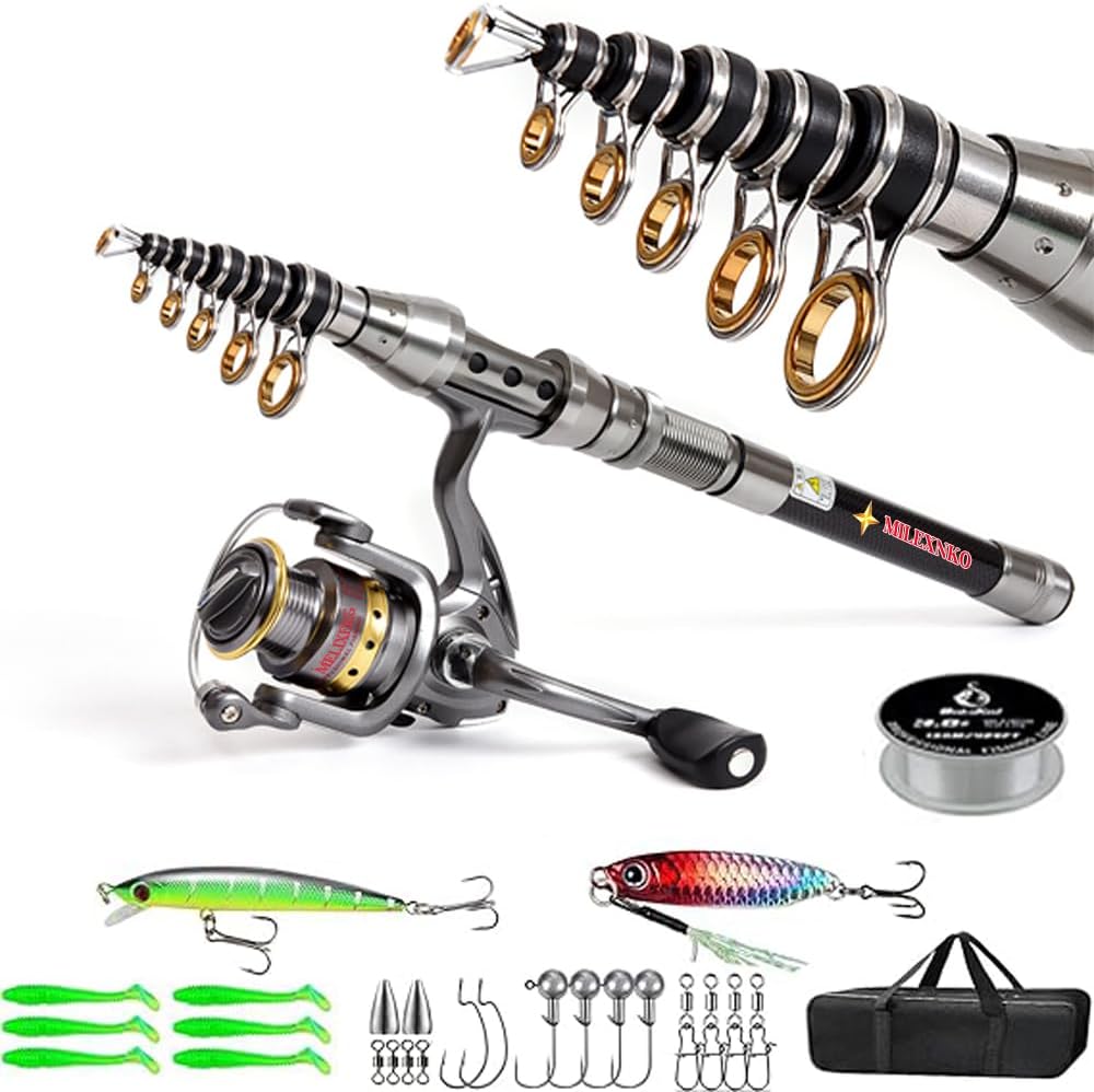 Telescopic Fishing Rod and Reel Combination, 240 Cm Carbon Fiber Rod, Adult Foldable Fishing Rod Suitable for Freshwater and Salt Water