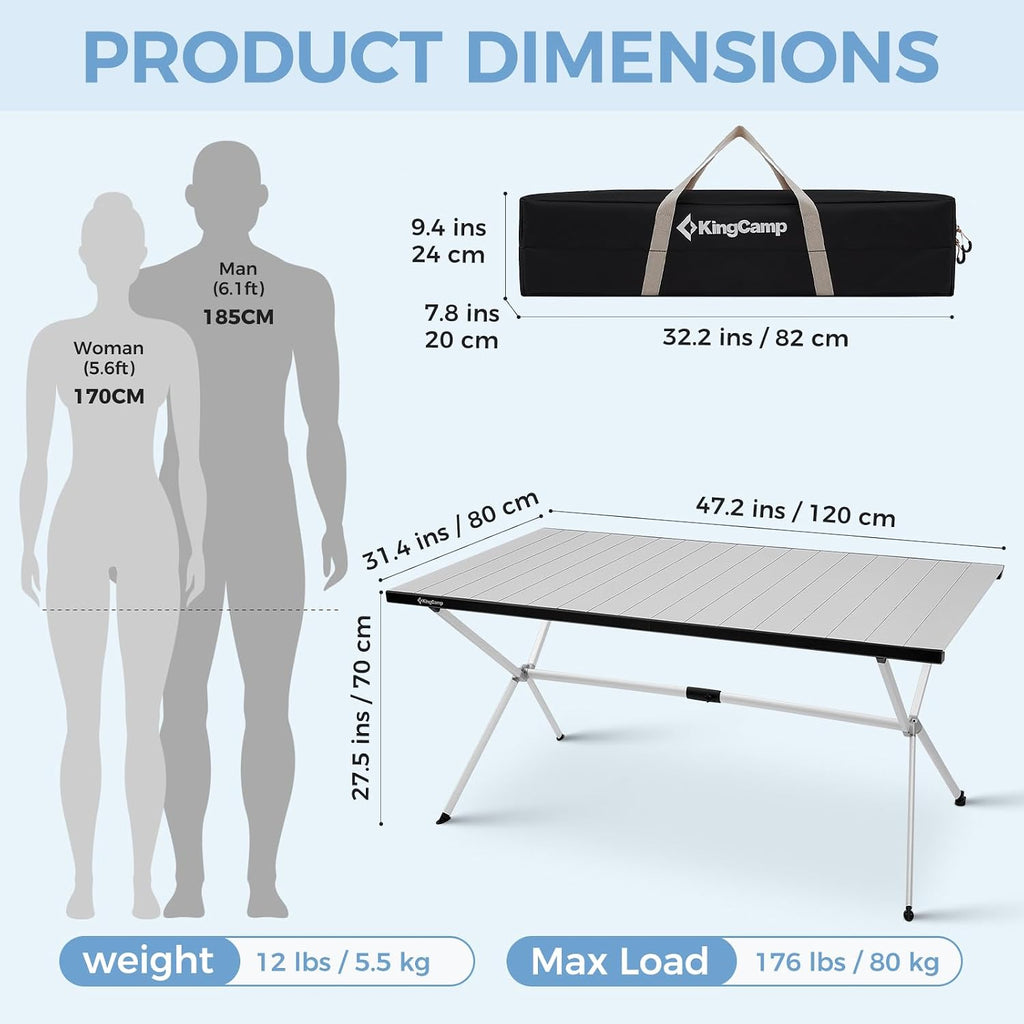 KingCamp Large 47" Folding Camping Table, Lightweight Outdoor Table 176 Lbs