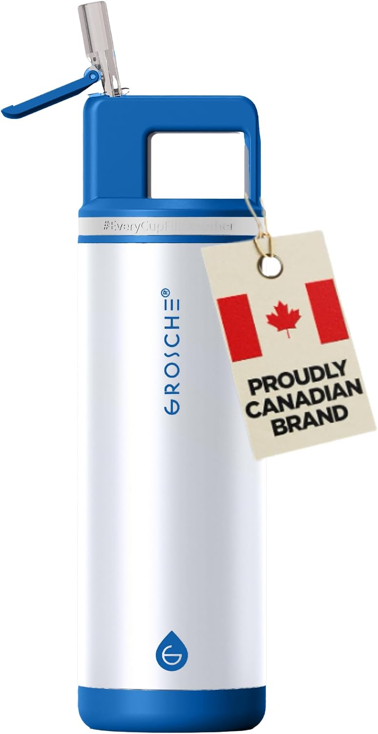 GROSCHE Alpine Shimmer Insulated Bottle Leakproof Lid, Glacier White, 20 o