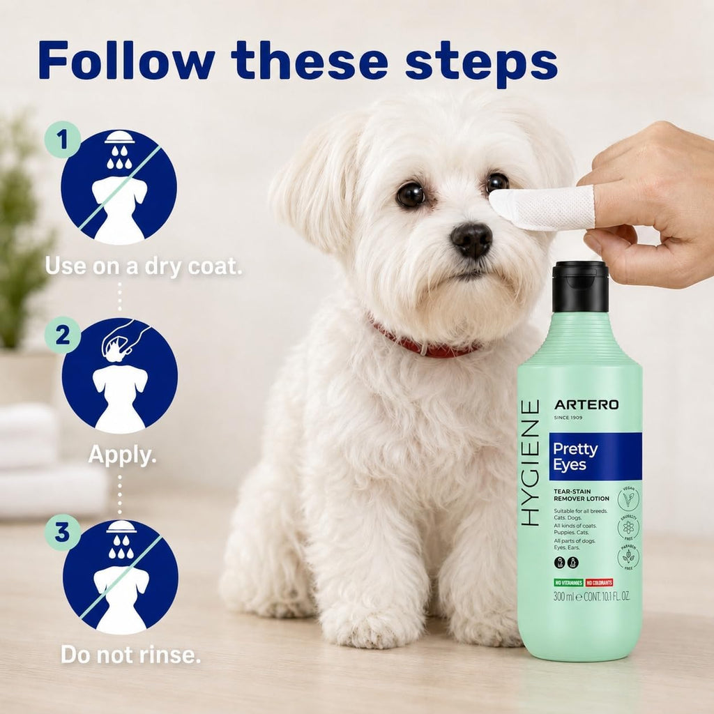 ARTERO Pretty Eyes. Eye Cleaner. Effectively removes Tear Stains from the Tear ducts of Dogs and Cats, ensuring a Clean and Healthy Appearance. 300 ml Bottle for Regular use.