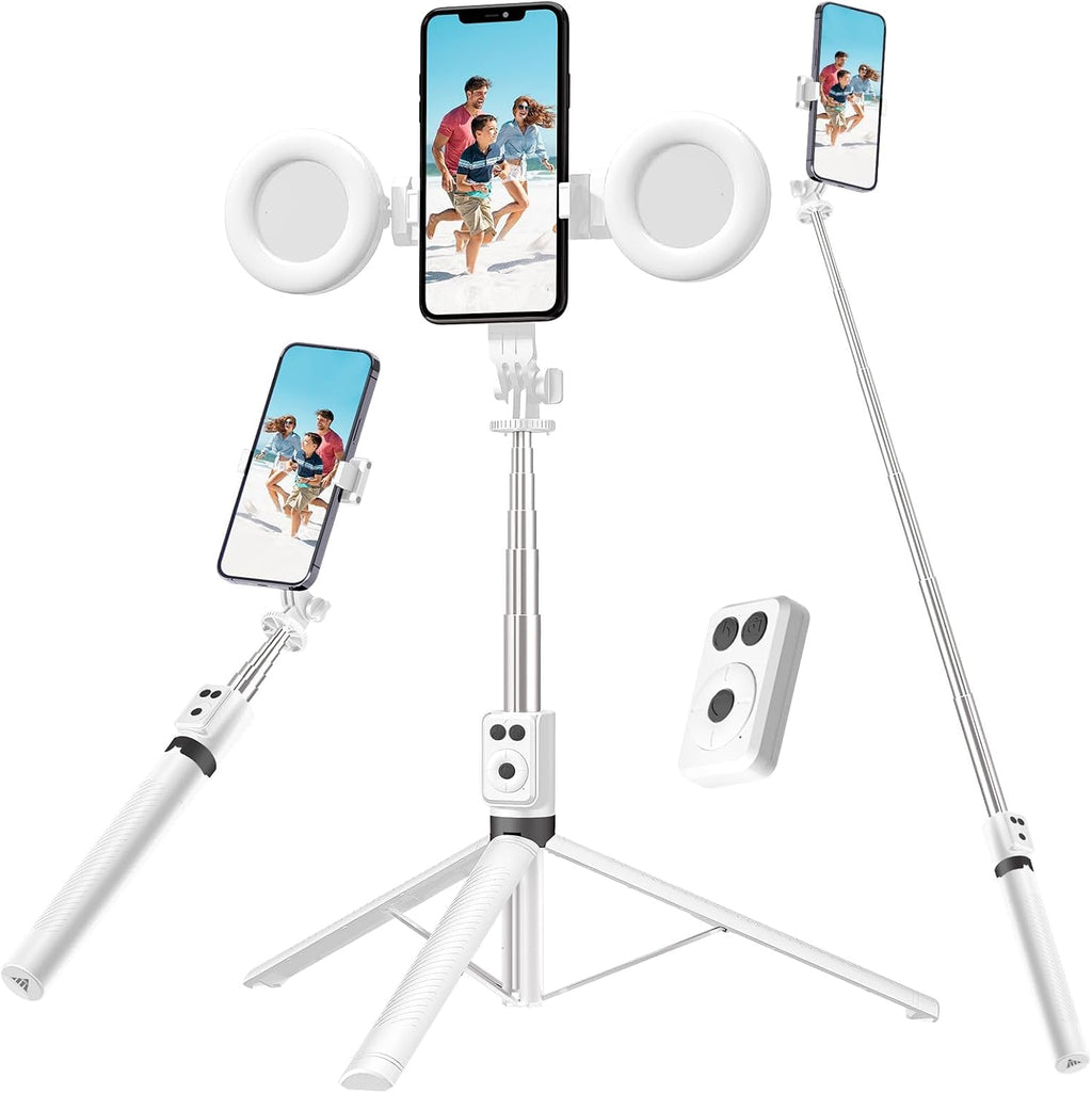 Selfie Stick Tripod with Fill Light, Phone Selfie Stick,Durable Stainless Steel Design,Bluetooth Remote Control,and Stable Three-Legged Support for Live Broadcasts,Video Shooting (Pink)