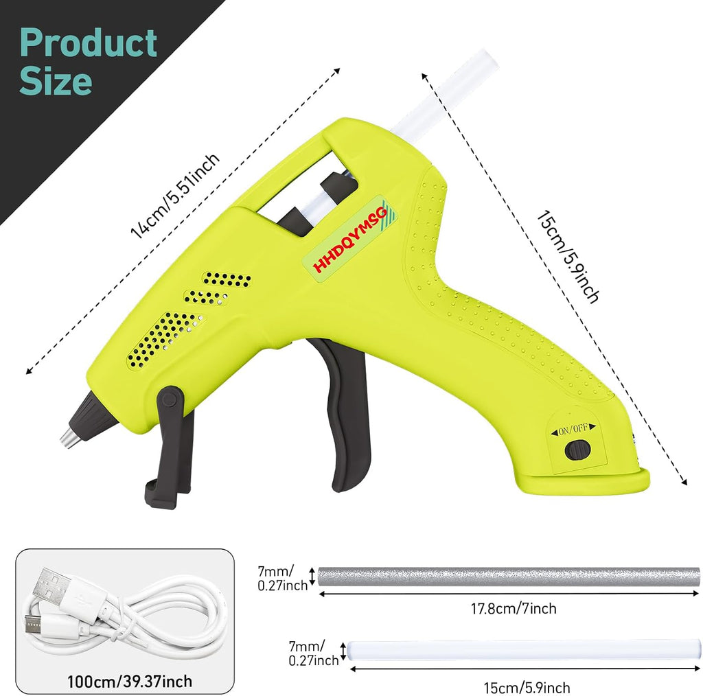 Cordless Hot Glue Gun, 20W Hot Glue Gun with 30PCS Premium Glue Sticks & 1m USB-C Cable, 2000mAh Built-in Battery Suitable for School Craft, Home Repair, DIY (Cordless) (Green)