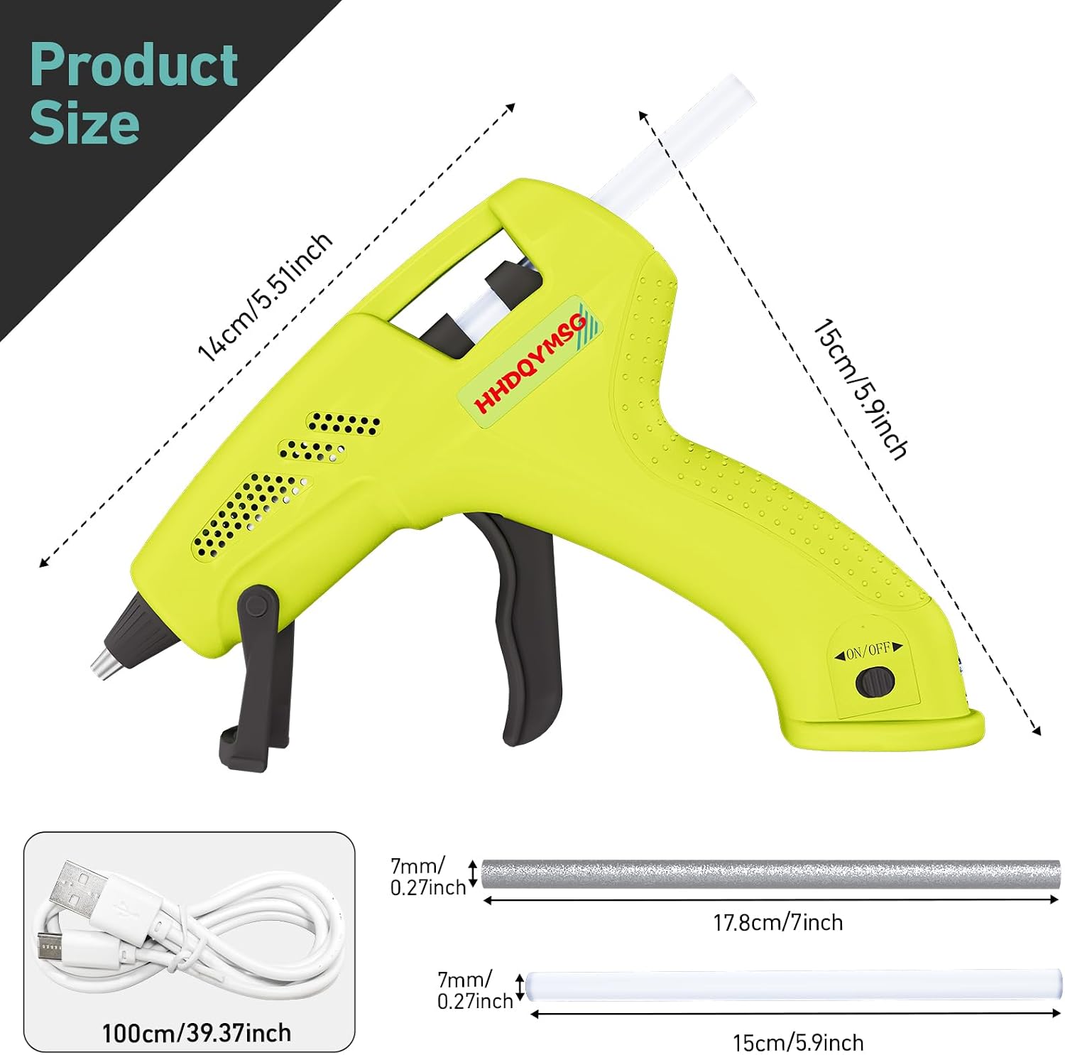 Cordless Hot Glue Gun, 20W Hot Glue Gun with 30PCS Premium Glue Sticks & 1m USB-C Cable, 2000mAh Built-in Battery Suitable for School Craft, Home Repair, DIY (Cordless) (Green)