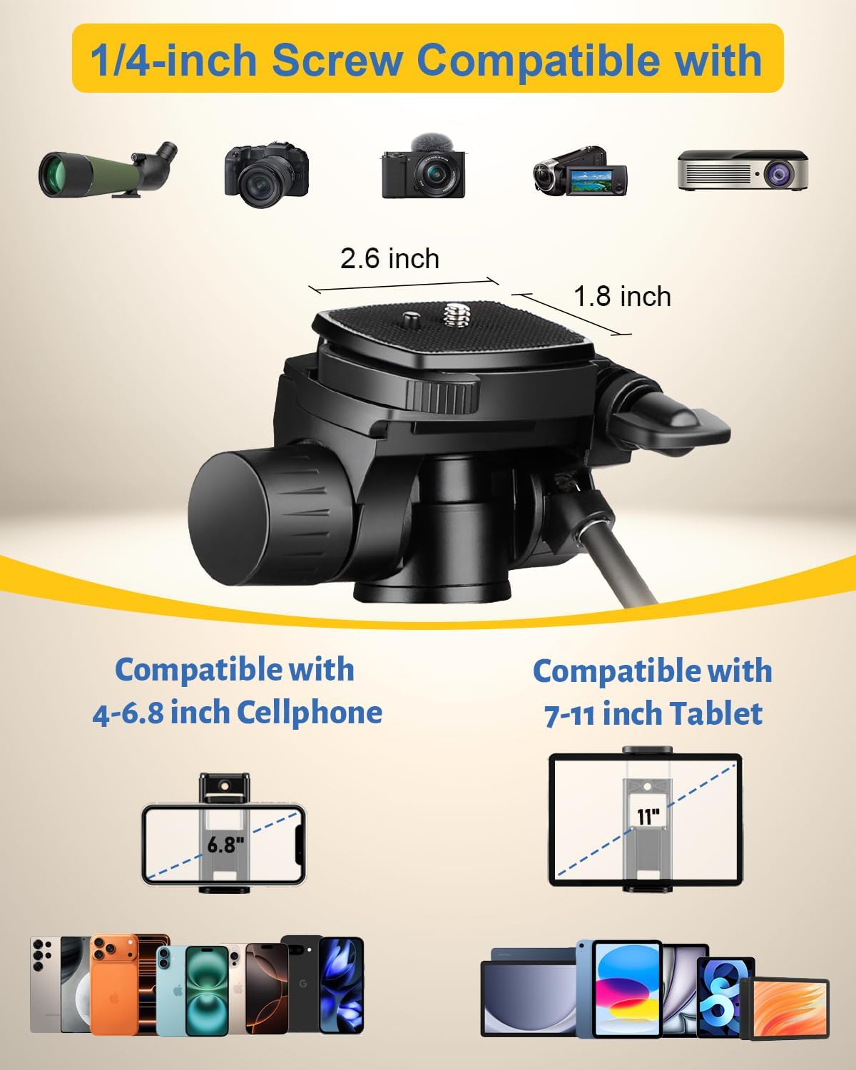 JOILCAN 67" Phone iPad Tripod, Professional Camera Tripod