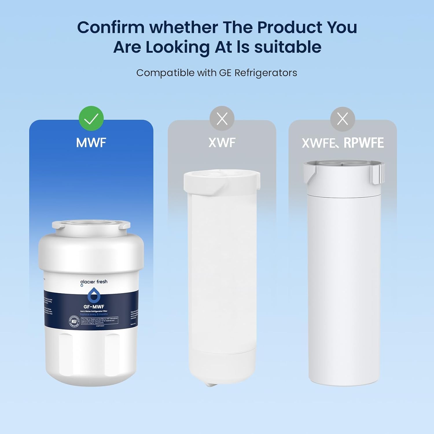GLACIER FRESH MWF Refrigerator Water Filter Compatible with GE, 2-Pack
