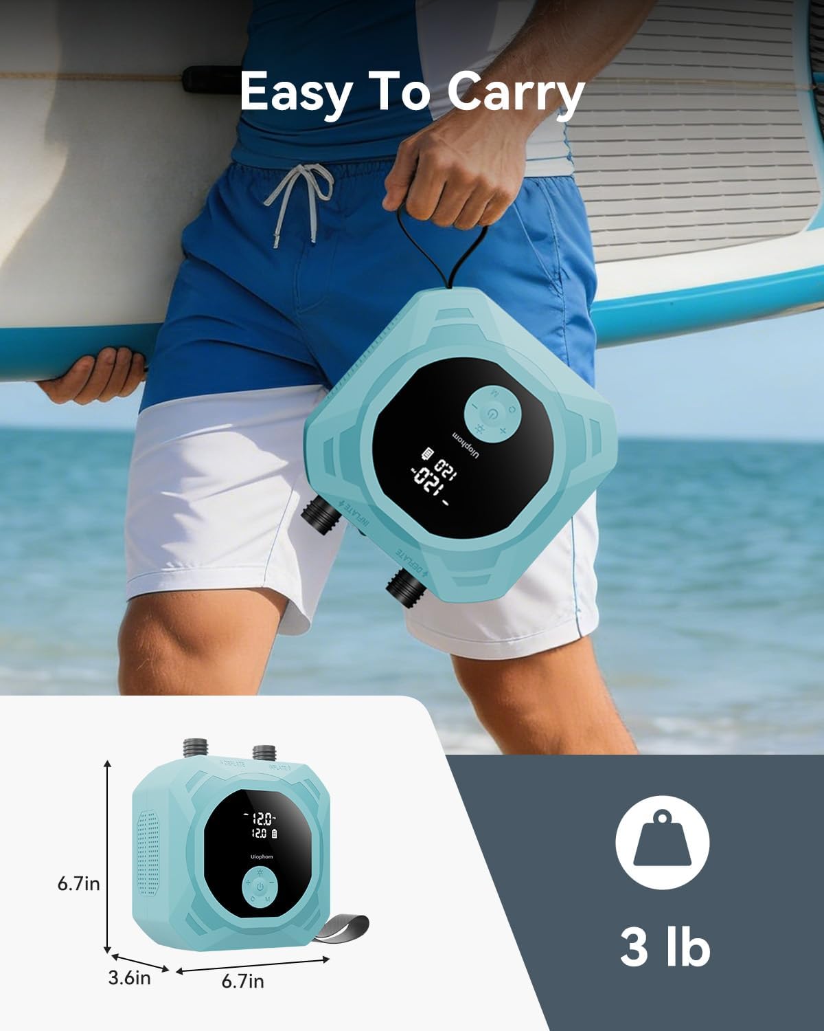 50PSI Paddle Board Electric Pump, Rechargeable SUP Pump 15,600mAh, Intelligent Dual Stage Inflation & Deflation, Auto-Off for Stand Up Paddle Boards, Car Tires, Boats, Surfing Kite, Tent