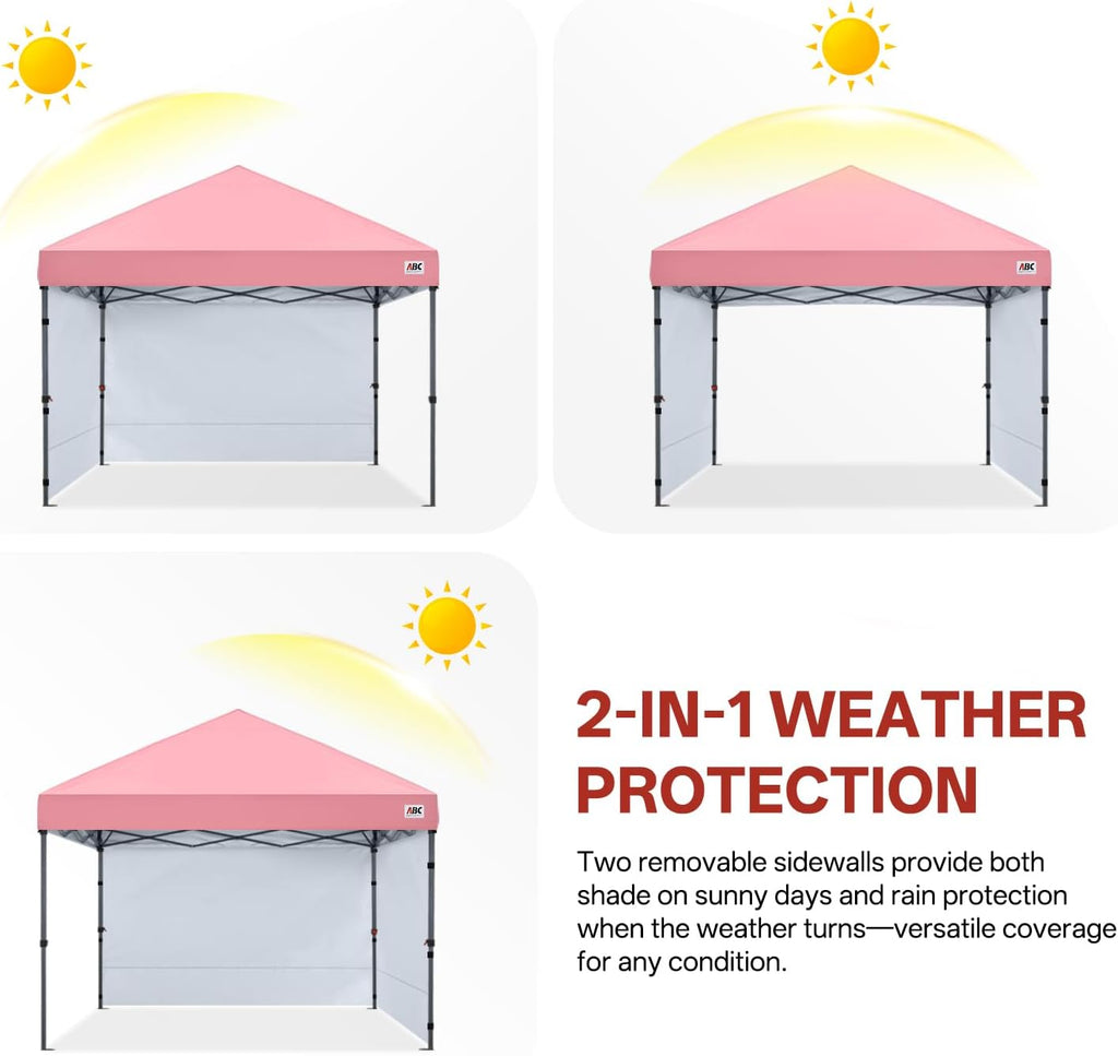 ABCCANOPY 10x10 Pop Up Canopy Tent, 2 Sidewalls, All-Weather Shade, Pink