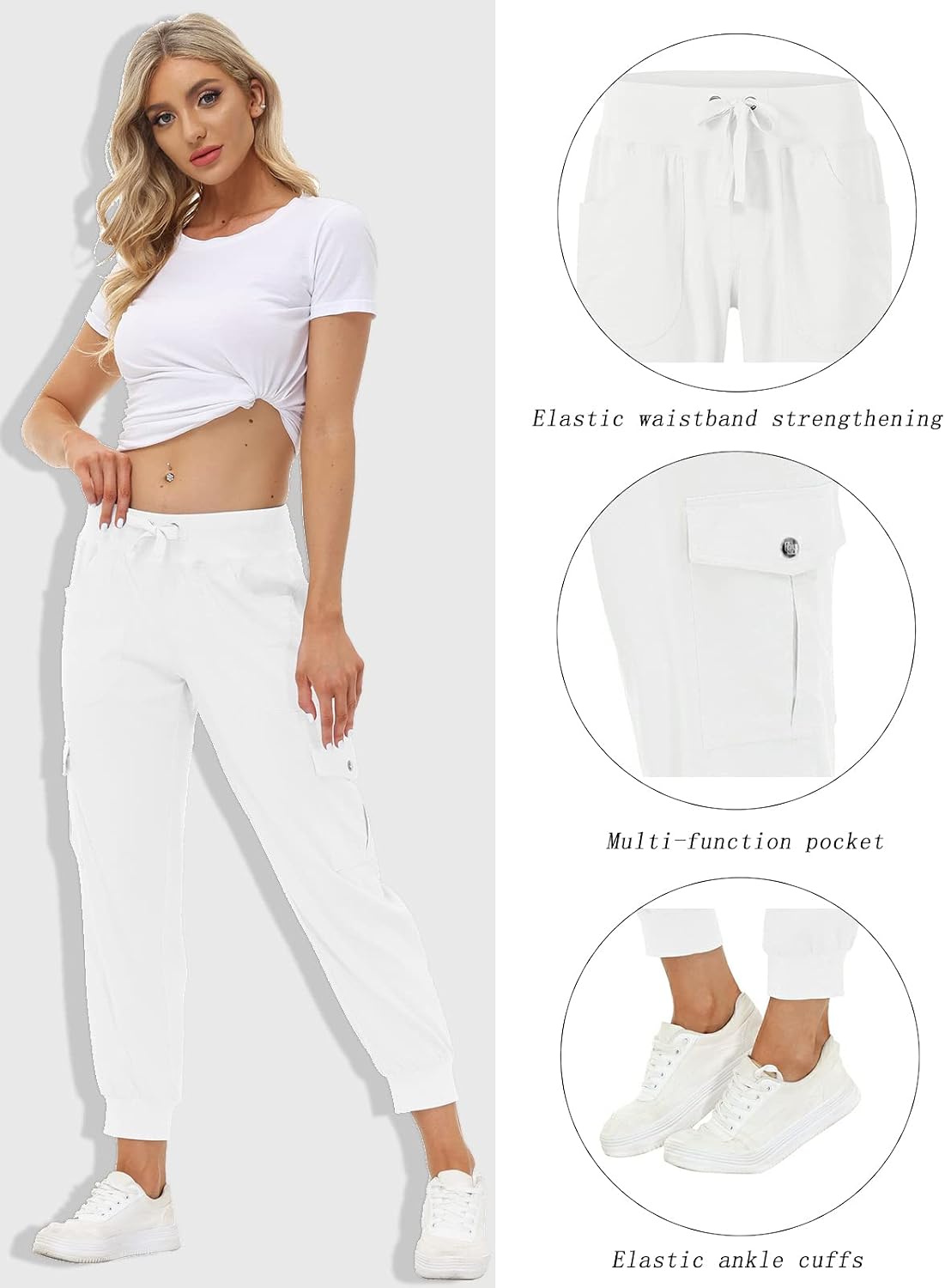 MoFiz Women's Lightweight Hiking Cargo Pants Outdoor Quick Dry Casual Travel Sweatpants Joggers Elastic Waist Button Pockets