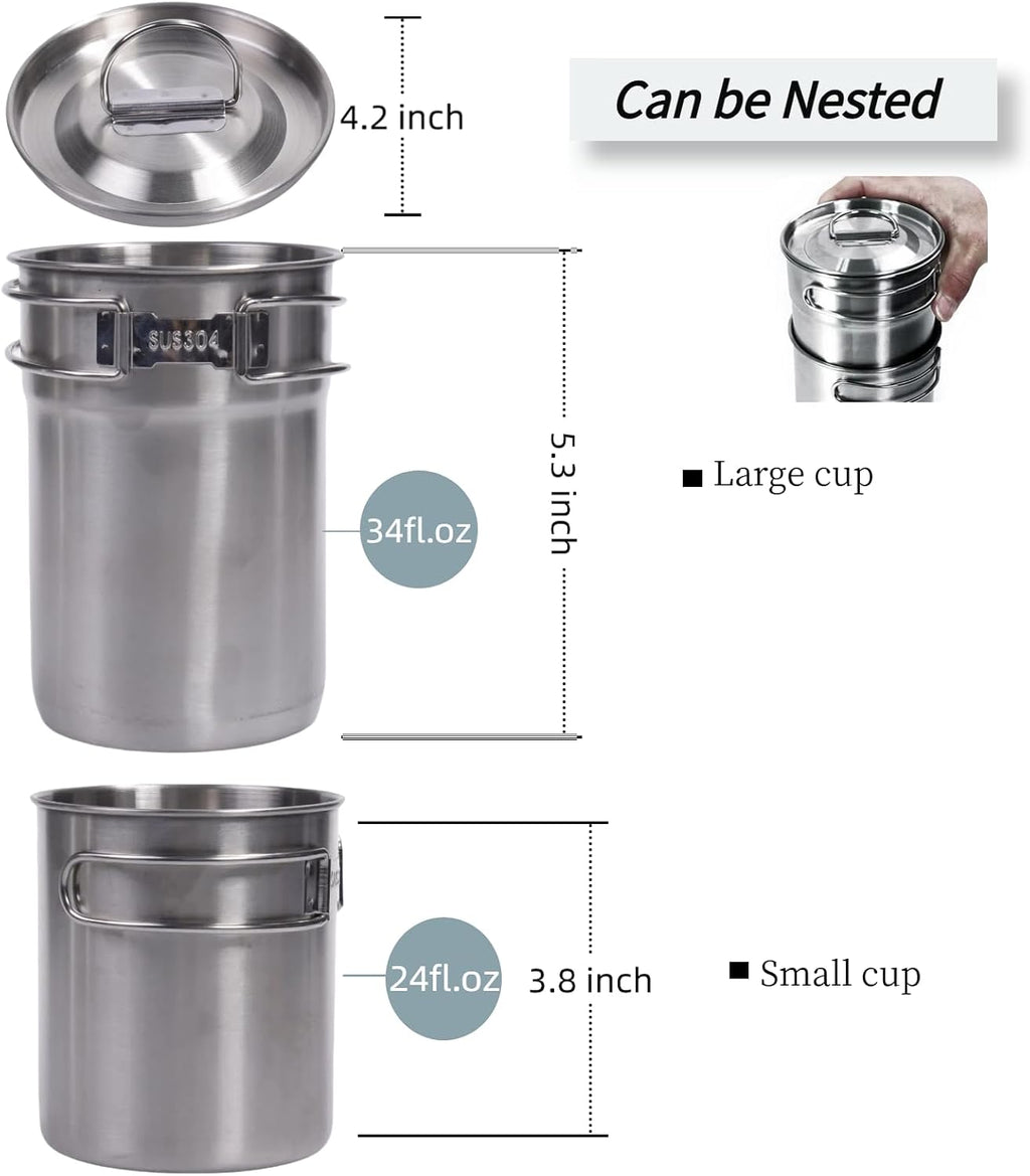KOKKOYA Stainless Steel Camping Cups Mug Small Backpacking Bush Pot Set