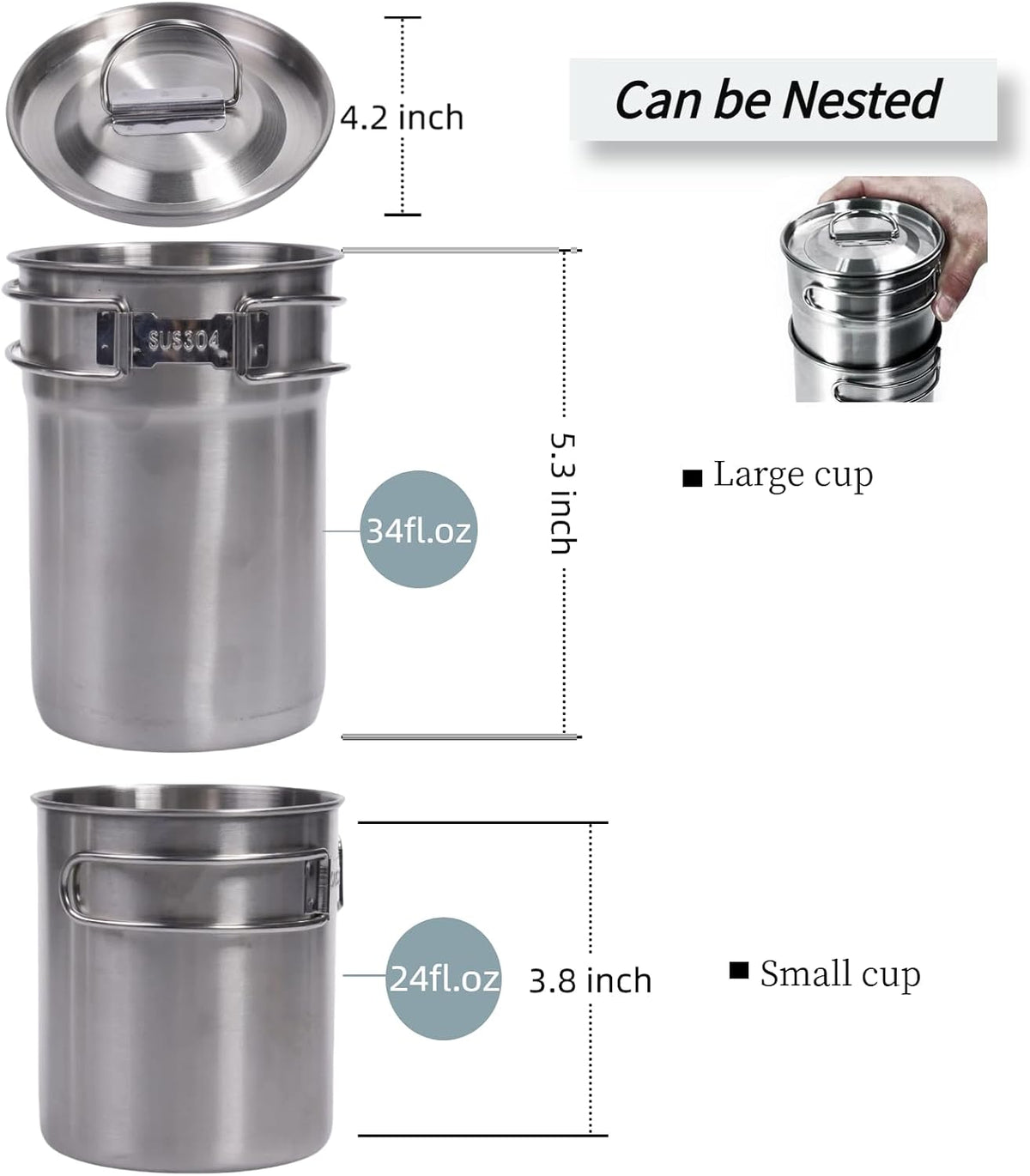 KOKKOYA Stainless Steel Camping Cups Mug Small Backpacking Bush Pot Set