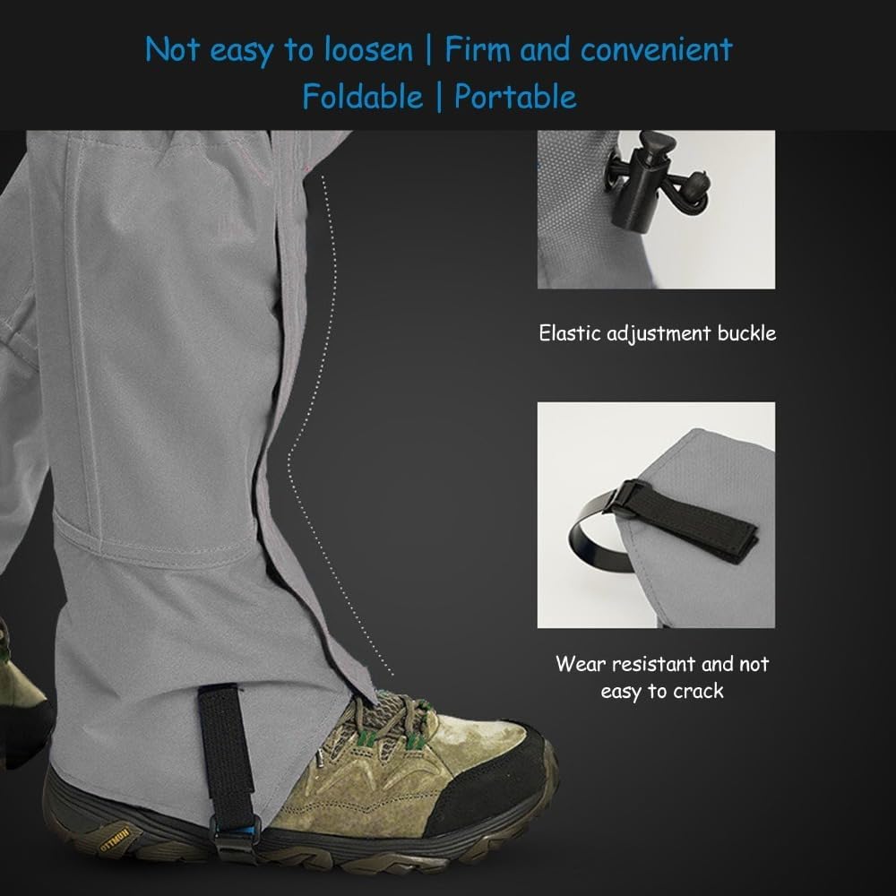 Water Proof Leg Gaiters 1 Pair - 600D Ripstop Oxford Cloth Hiking Boot Covers for Hiking and Snow, Secure Hook and Loop Closure, 17.3inch Length