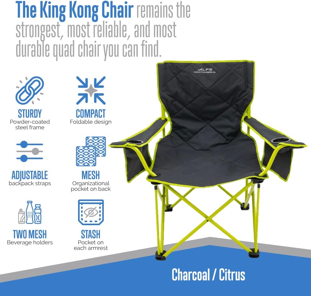 ALPS Mountaineering King Kong Camping Chairs for Adults with Mesh Cup Holders and Pockets, Built Durable and Reliable with Compact Foldable Steel Frame
