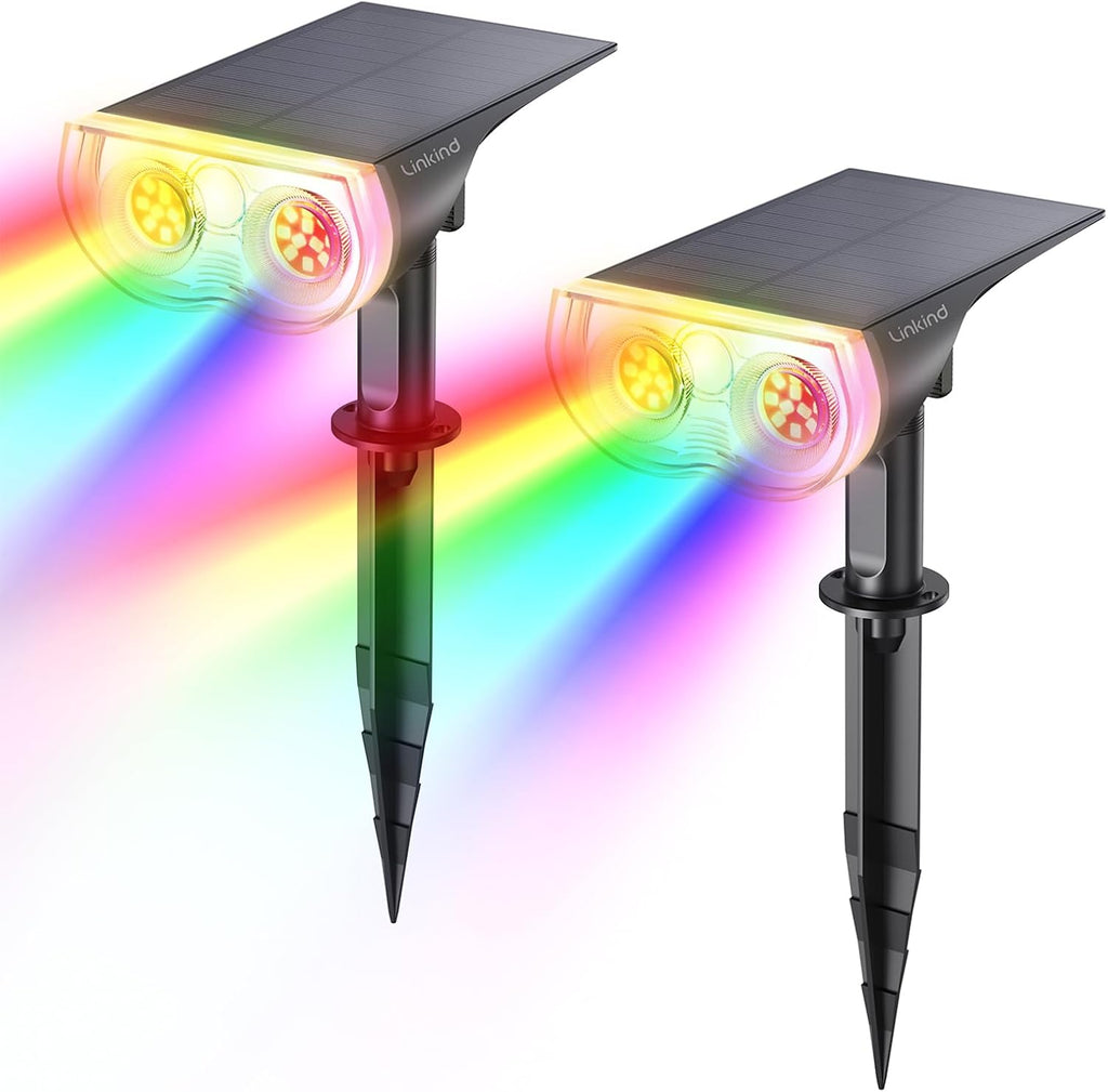 Linkind Solar Lights Outdoor Waterproof LED Landscape Spotlight RGB 2 Pack