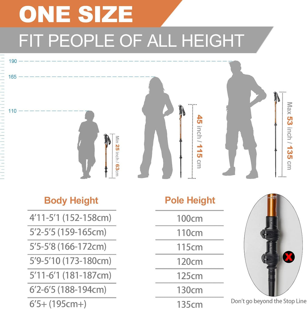 G2 GO2GETHER Aluminum Trekking Poles - Quick Adjustable Locks, Comfort Handle, Padded Strap, Snow Baskets - Walking Sticks Suitable for Hiking, Walking