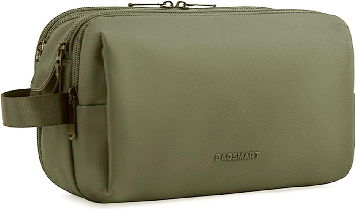 BAGSMART Toiletry Bag for Men, Travel Toiletry Organizer Dopp Kit Water-resistant Shaving Bag for Toiletries Accessories, Door Room Essentials,Beige-medium