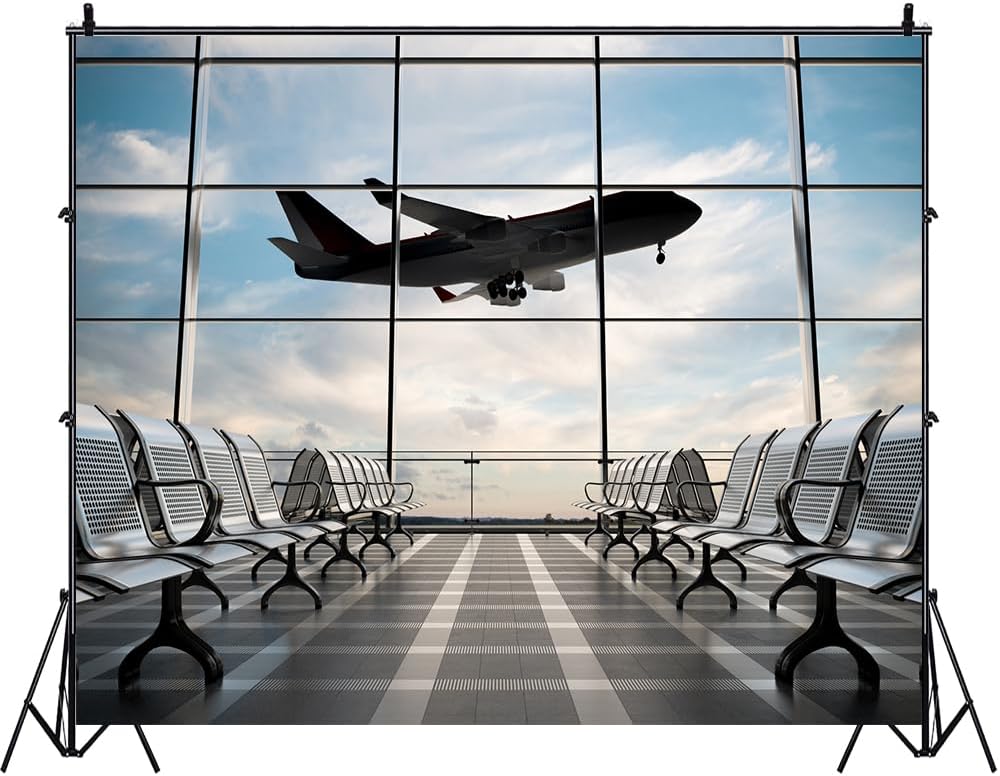 Airport Terminal Backdrop Airplane Airport Departure Lounge Photography Background 7x5ft Travel Party Banner Birthday Decortain Photo Shoot Props