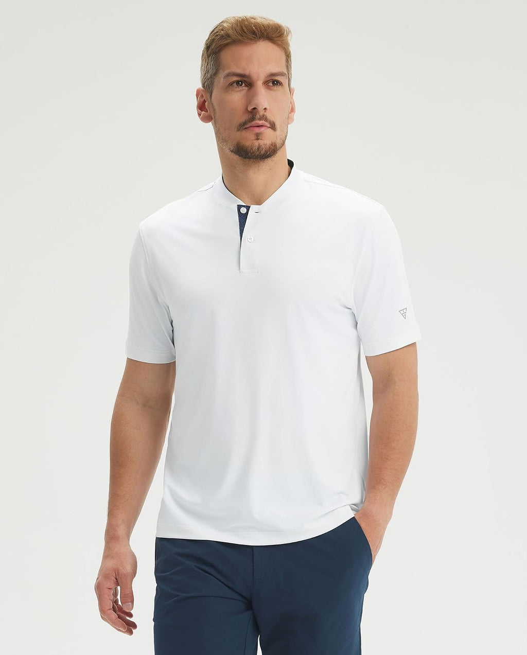 M MAELREG Mens Golf Shirts Collarless Performance Dry Fit Moisture Wicking Casual Solid Short Sleeve Henley Shirts for Men