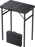 JiGiU Folding Camping Table MDF Desktop, 3 Adjustable Height-Max 29"