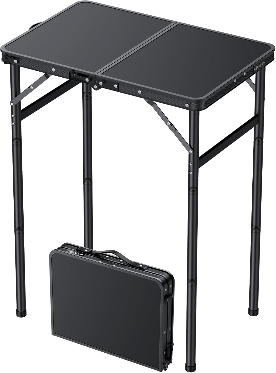 JiGiU Folding Camping Table MDF Desktop, 3 Adjustable Height-Max 29"