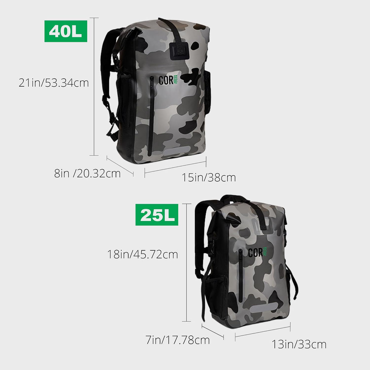 COR Surf Waterproof Dry Bag Backpack with Padded Laptop Sleeve 25L & 40L Heavy Duty Roll-Top Pack