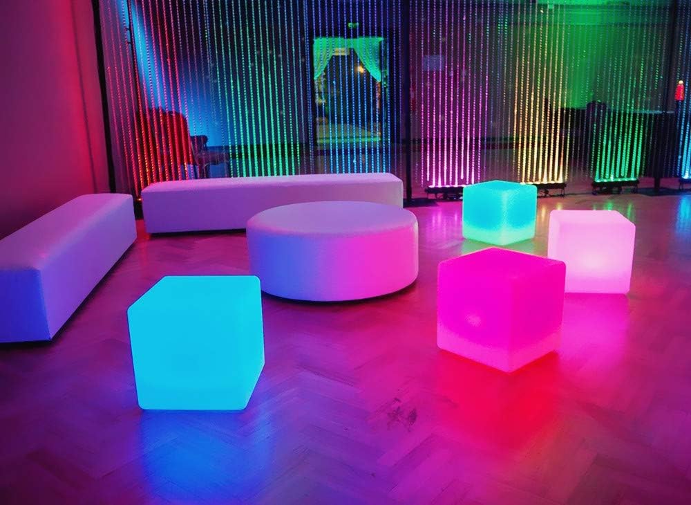 Mr.Go 14-Inch Color Changing LED Cube Light Stool, Glow Cube Seat for Kids