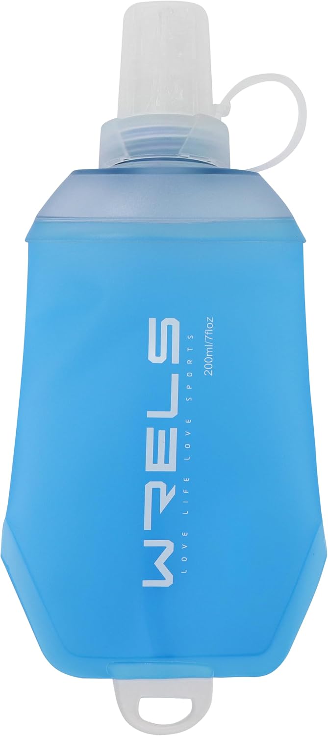 WRELS 200ml/350ml/500ml Collapsible Soft Flask,BPA Free Folding Soft Water Bottle with Hanging Ring,Lightweight TPU Hydration Flask for Running Marathon Cycling Hiking(350ml-2 Packs)