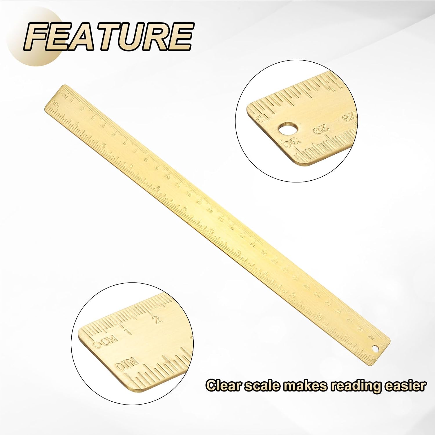 uxcell Metal Straight Ruler 300mm Brass Straight Edge Rule Precision Double Scales Metric Measurement Tool Drawing Measuring Ruler Gold