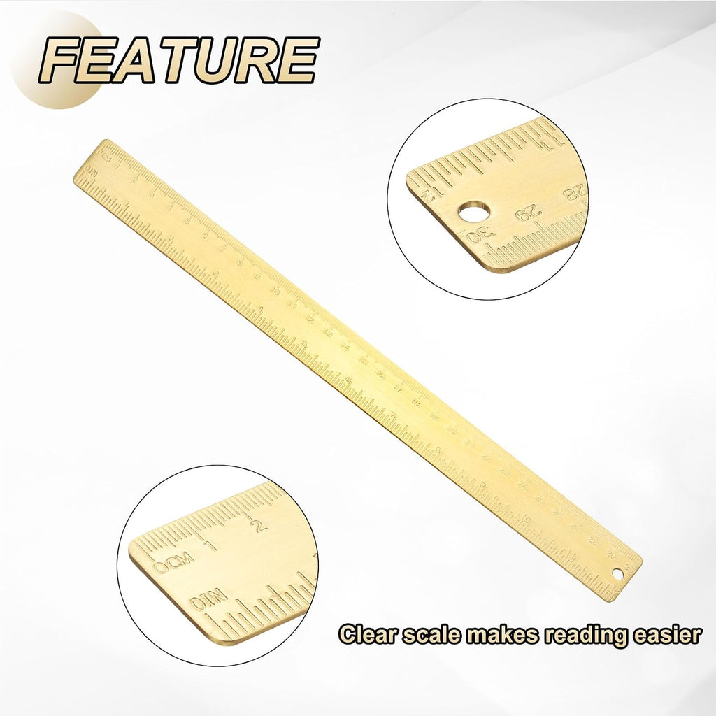 uxcell Metal Straight Ruler 300mm Brass Straight Edge Rule Precision Double Scales Metric Measurement Tool Drawing Measuring Ruler Gold 2 Pcs