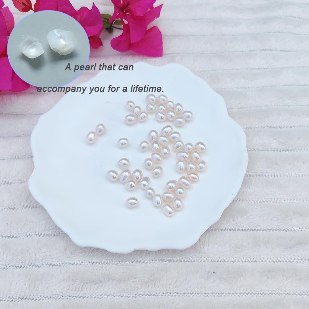 50 Pcs Real Pearl Beads for Jewelry Making AAA 7-8 mm Non-Porous Natural Pearls Beads Real Freshwater Pearls Oval Pearl Bead Loose Gemstone Bead Gift for Mother's Day.,DIY Gifts.