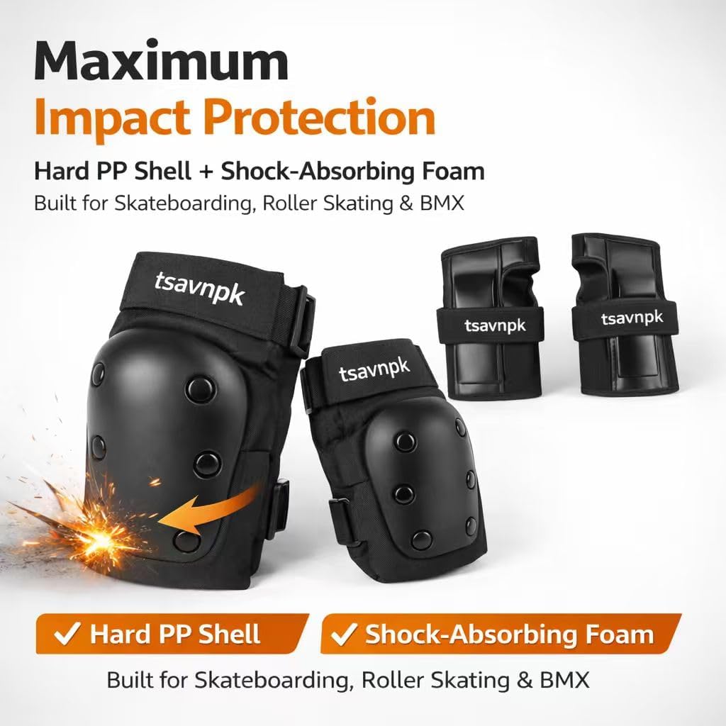 Adult Knee and Elbow Pads Set with Wrist Guards,Protective Gear for Skating