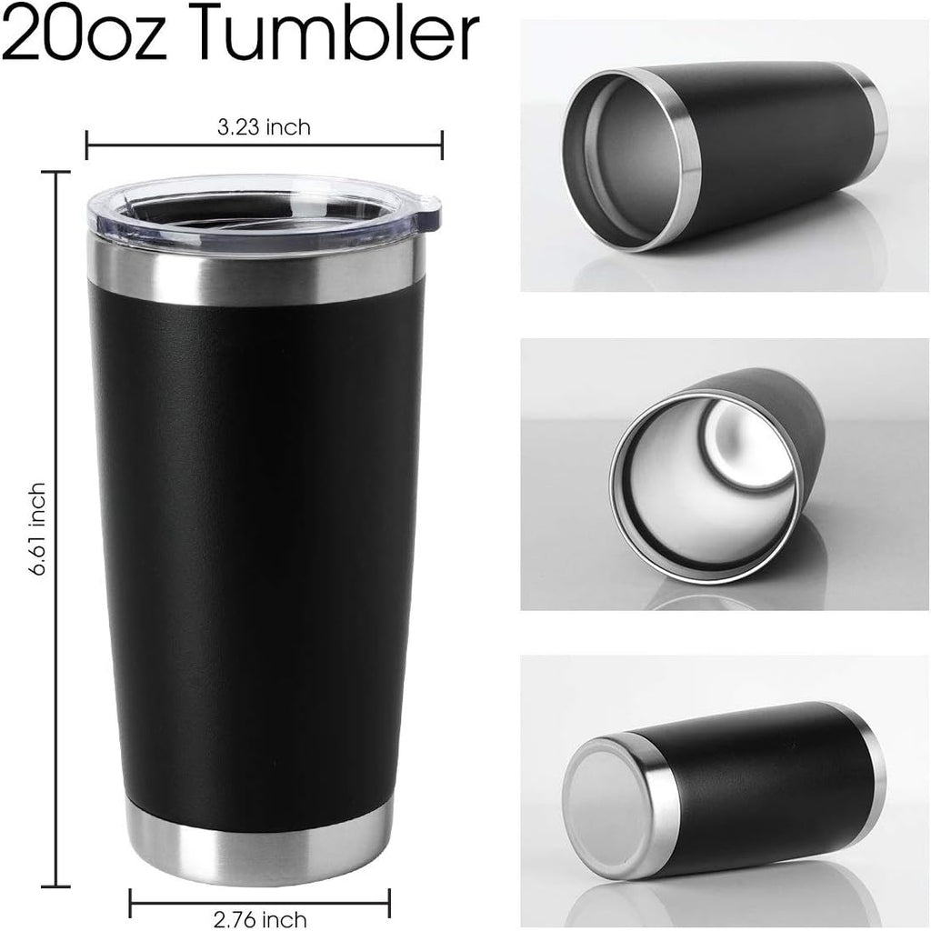 HASLE OUTFITTERS 20oz Stainless Steel Tumblers Bulk, Insulated Travel Cup with Lid, Double Wall Vacuum Coffee Mug for Cold & Hot Drinks 4 Pack, Black