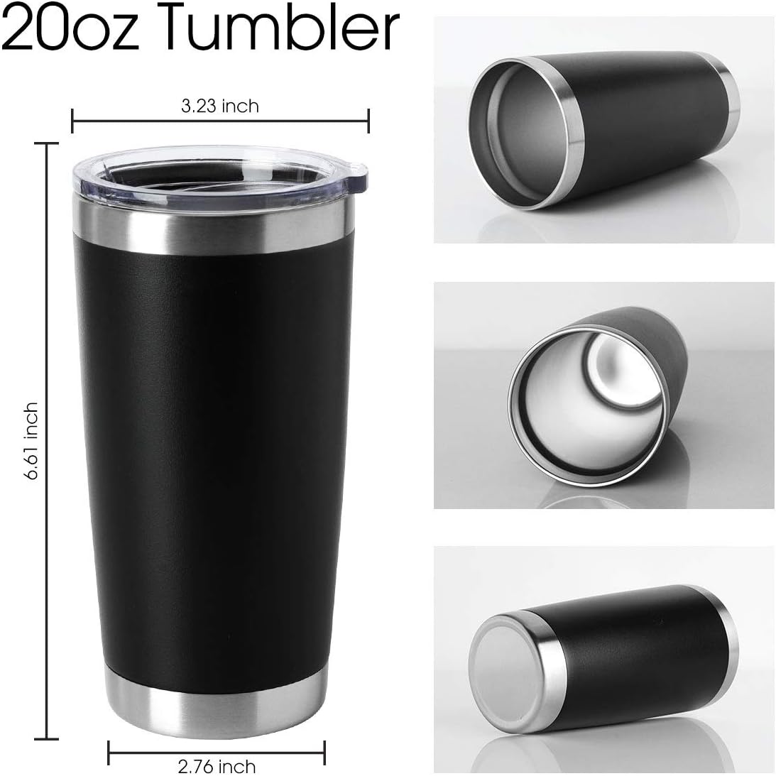 HASLE OUTFITTERS 20oz Stainless Steel Tumblers Bulk, Insulated Travel Cup with Lid, Double Wall Vacuum Coffee Mug for Cold & Hot Drinks 4 Pack, Black