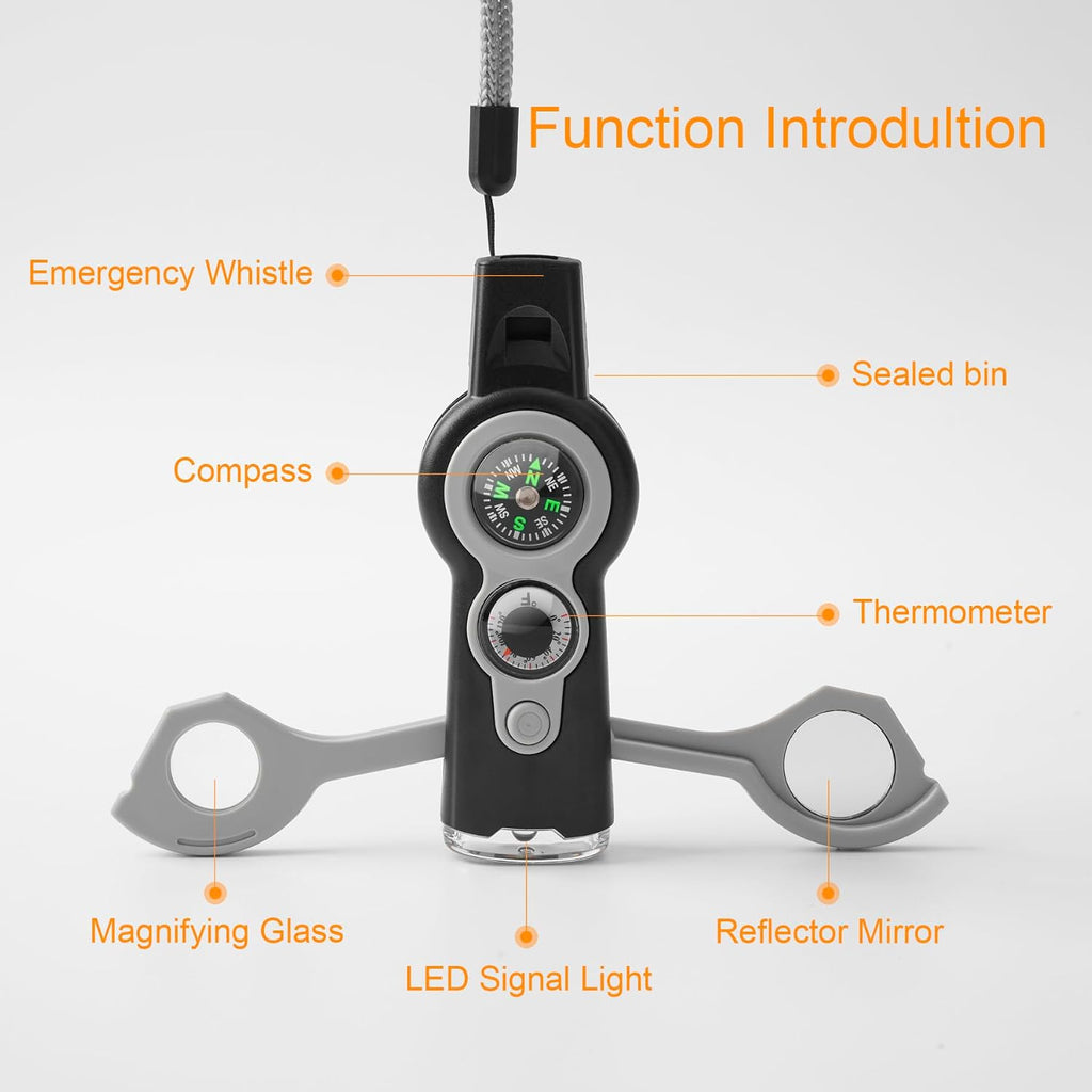 Emergency Survival Function Whistle, Outdoor Multifunctional Tool Safety Whistle with Lanyard, Ideal for Kayaking, Boating, Hiking, Camping, Climbing, Hunting,Rescue Signaling